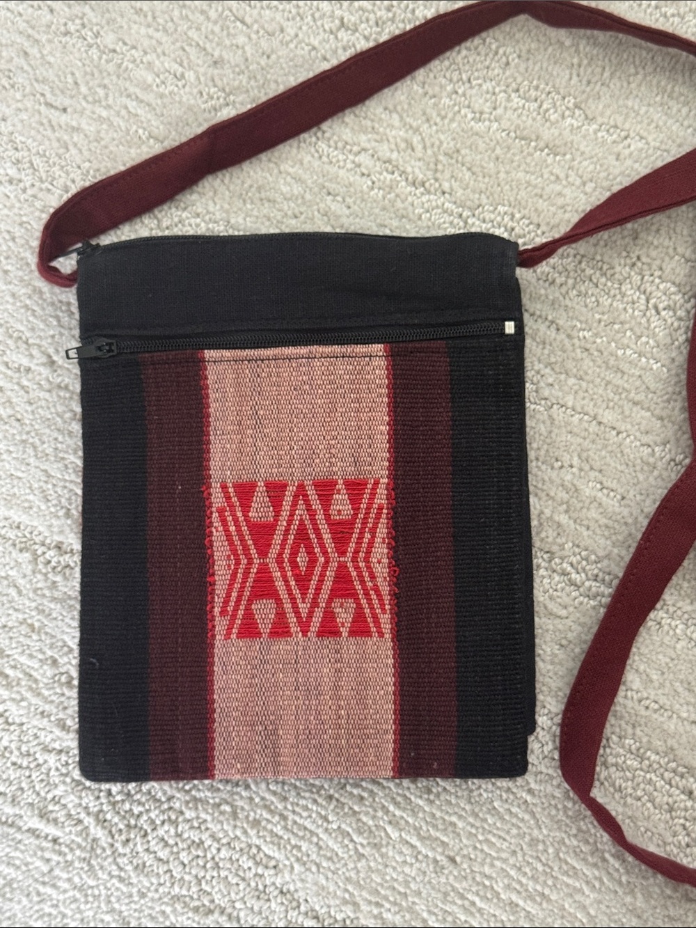 Handmade Boho Woven Crossbody Bag Red Black Aztec Southwestern Shoulder Purse